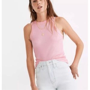 Madewell Brightside Rib Cutaway Tank, Pink, Size XS